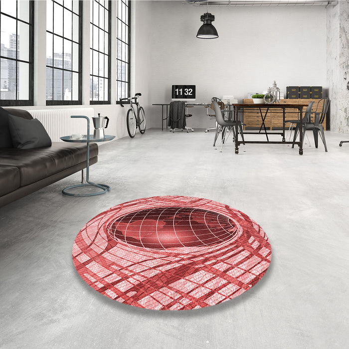 Round Patterned Light Coral Pink Rug in a Office, pat1568rd