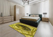 Patterned Dark Bronze Brown Rug in a Bedroom, pat1568yw