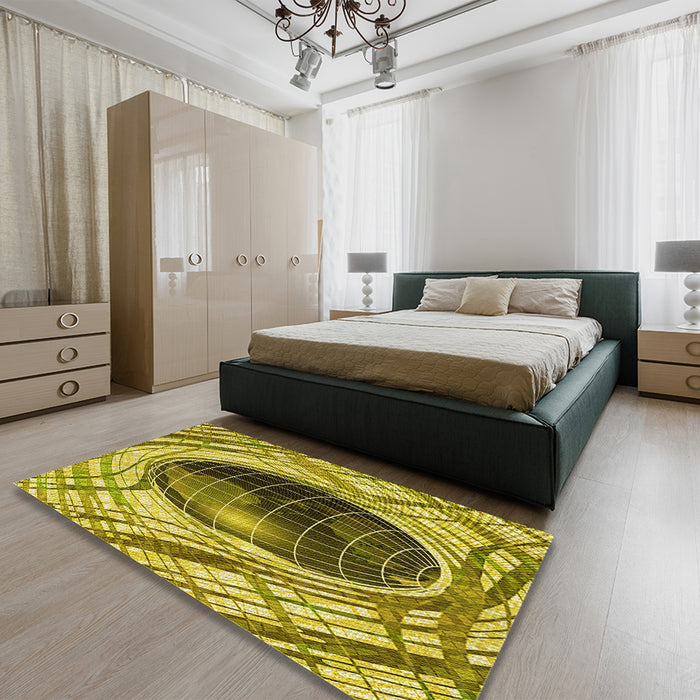 Patterned Dark Bronze Brown Rug in a Bedroom, pat1568yw