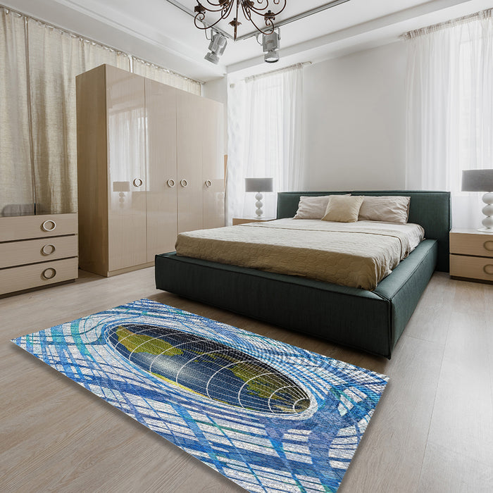 Machine Washable Transitional Blue Rug in a Bedroom, wshpat1568