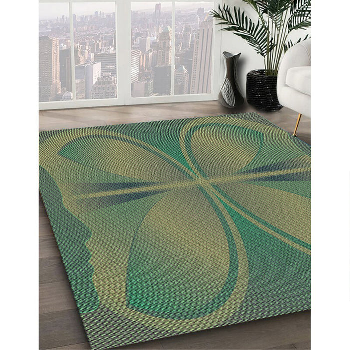 Patterned Green Rug in Family Room, pat1569grn