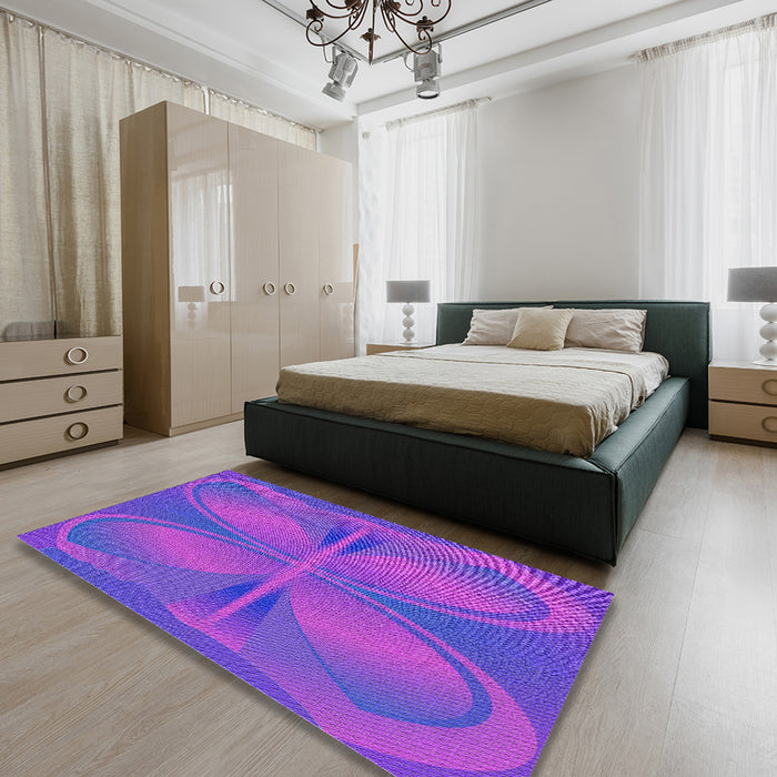 Patterned Purple Modern Rug in a Bedroom, pat1569