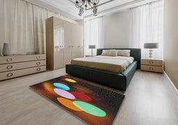 Patterned Dark Almond Brown Novelty Rug in a Bedroom, pat156