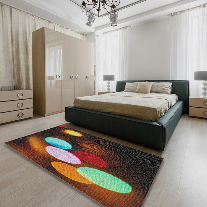 Patterned Dark Almond Brown Novelty Rug in a Bedroom, pat156