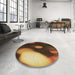 Round Patterned Red Rug in a Office, pat157brn
