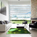 Square Patterned Dark Forest Green Rug in a Living Room, pat157grn