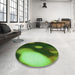 Round Patterned Dark Forest Green Rug in a Office, pat157grn