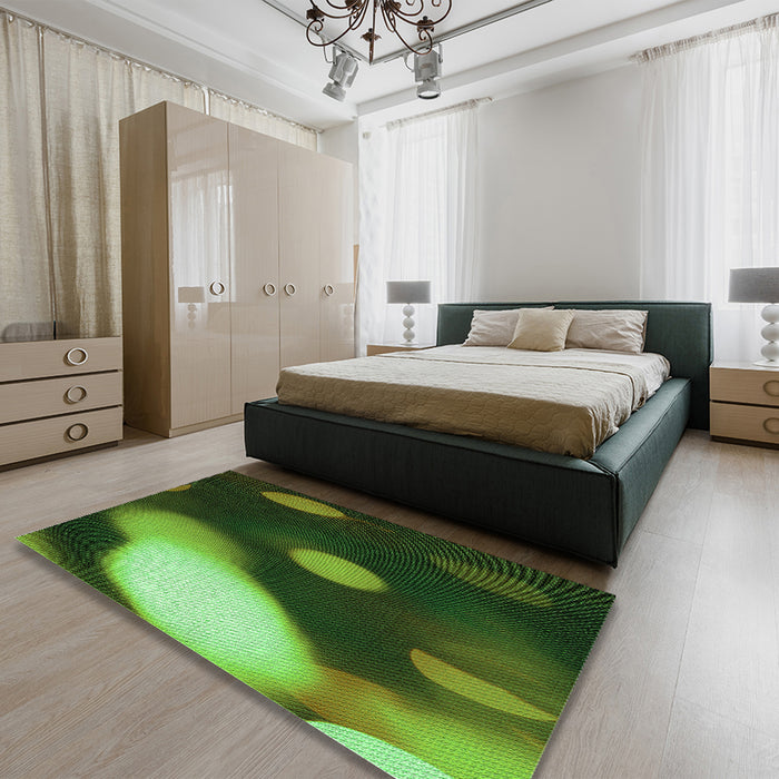 Patterned Dark Forest Green Rug in a Bedroom, pat157grn