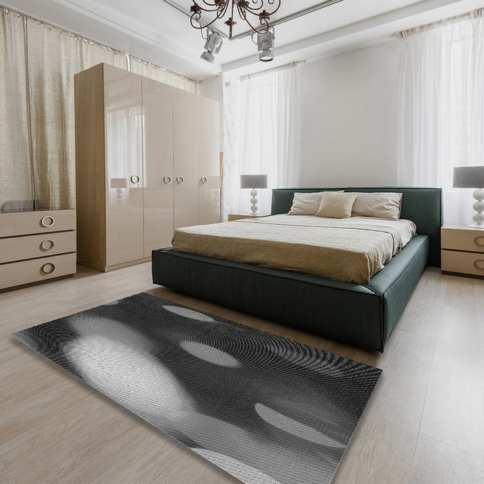 Patterned Charcoal Black Rug in a Bedroom, pat157gry