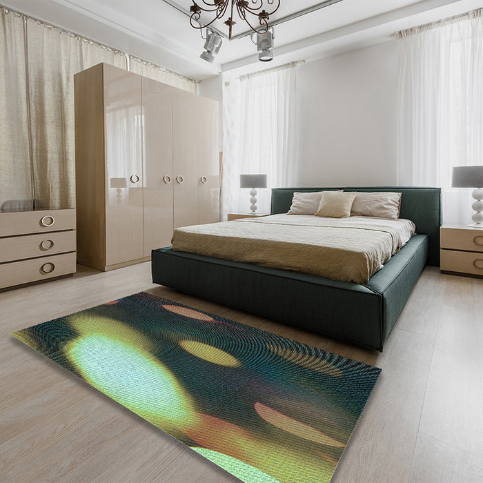 Round Machine Washable Transitional Charcoal Black Rug in a Office, wshpat157lblu