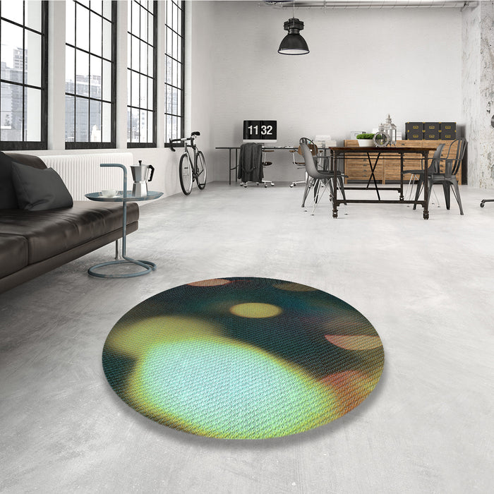 Round Patterned Charcoal Black Rug in a Office, pat157lblu
