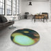 Round Patterned Charcoal Black Rug in a Office, pat157lblu