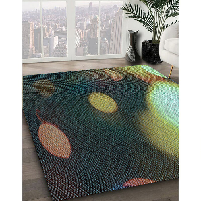 Patterned Charcoal Black Rug in Family Room, pat157lblu