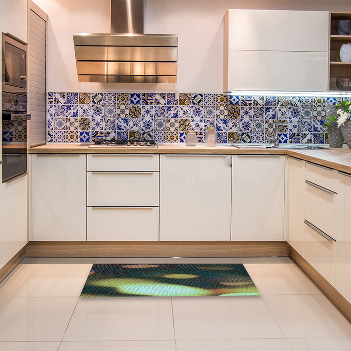 Patterned Charcoal Black Rug in a Kitchen, pat157lblu
