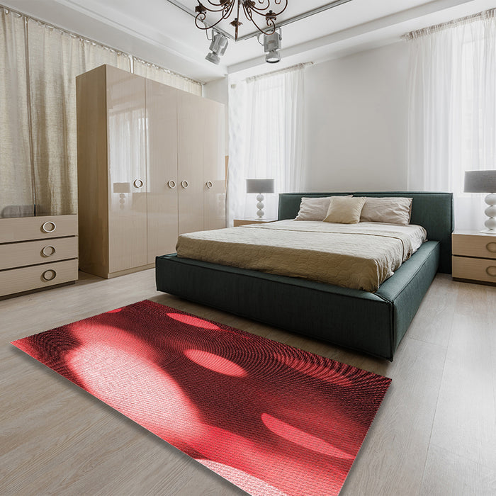 Round Machine Washable Transitional Red Rug in a Office, wshpat157rd