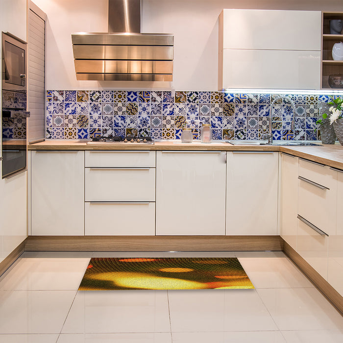 Patterned Red Rug in a Kitchen, pat157yw