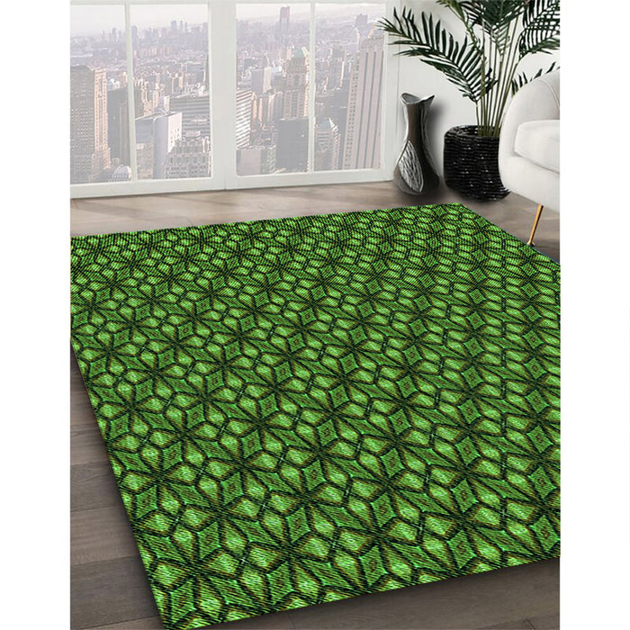Patterned Dark Forest Green Rug in Family Room, pat1570grn