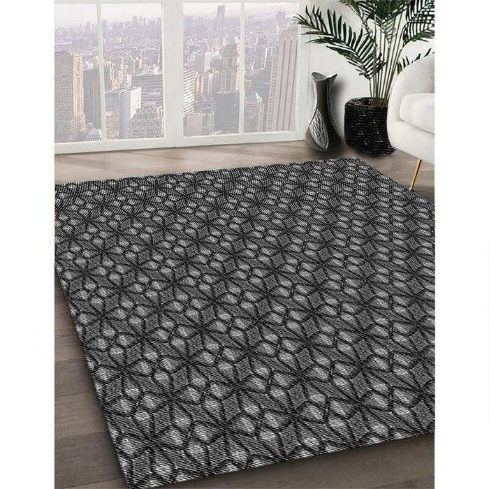 Patterned Charcoal Black Rug in Family Room, pat1570gry