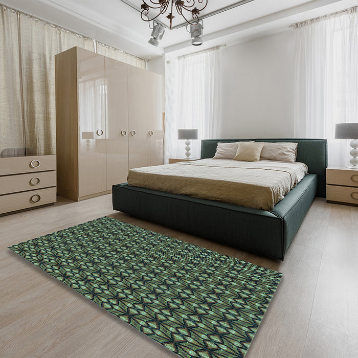 Patterned Charcoal Black Rug in a Bedroom, pat1570lblu