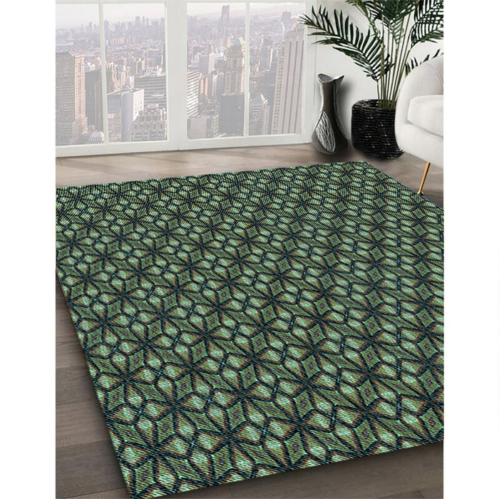 Patterned Charcoal Black Rug in Family Room, pat1570lblu