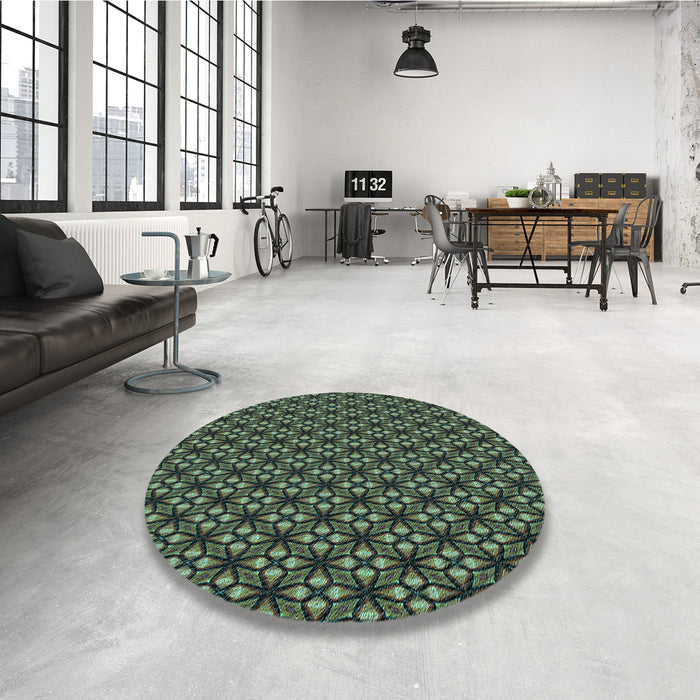 Round Patterned Charcoal Black Rug in a Office, pat1570lblu