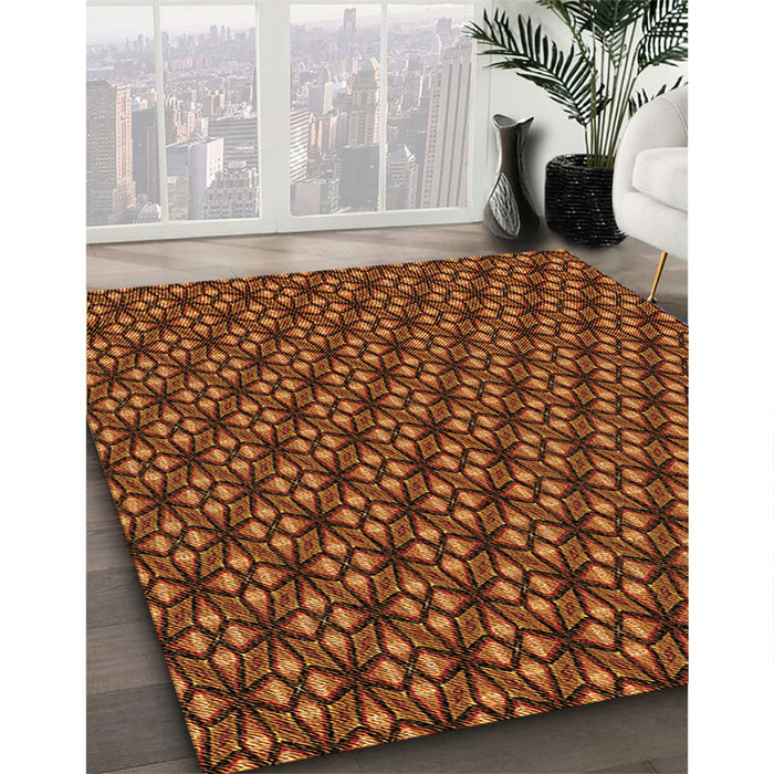 Patterned Orange Rug in Family Room, pat1570org