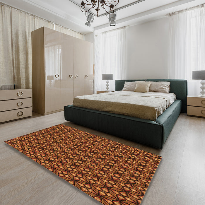 Patterned Orange Rug in a Bedroom, pat1570org