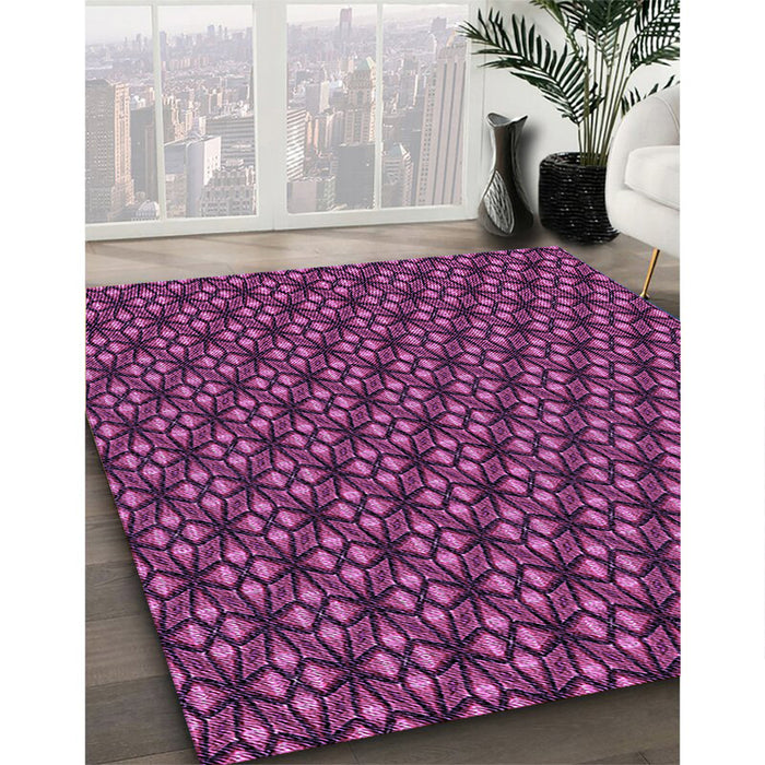 Patterned Neon Pink Rug in Family Room, pat1570pur