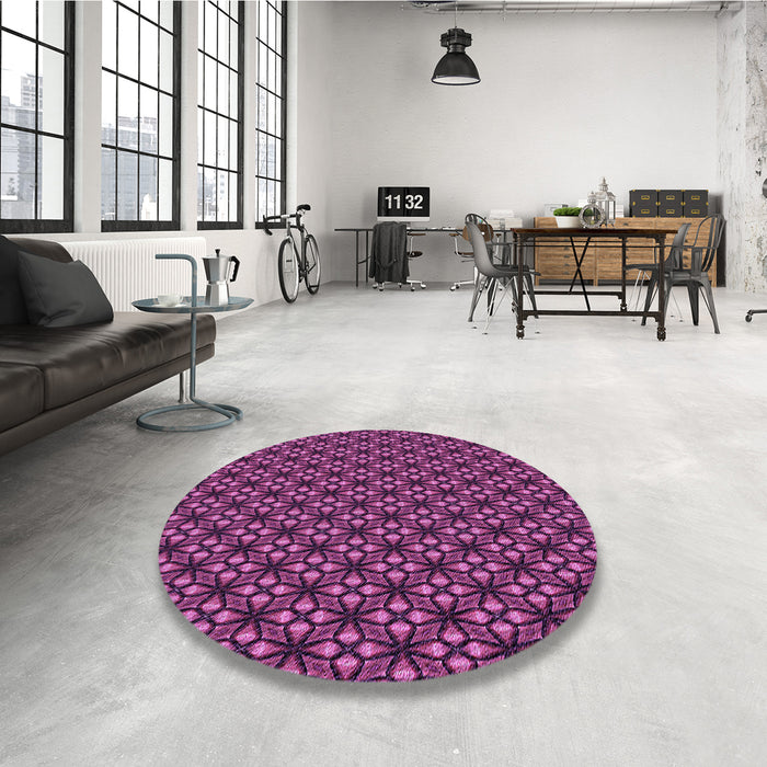 Round Patterned Neon Pink Rug in a Office, pat1570pur