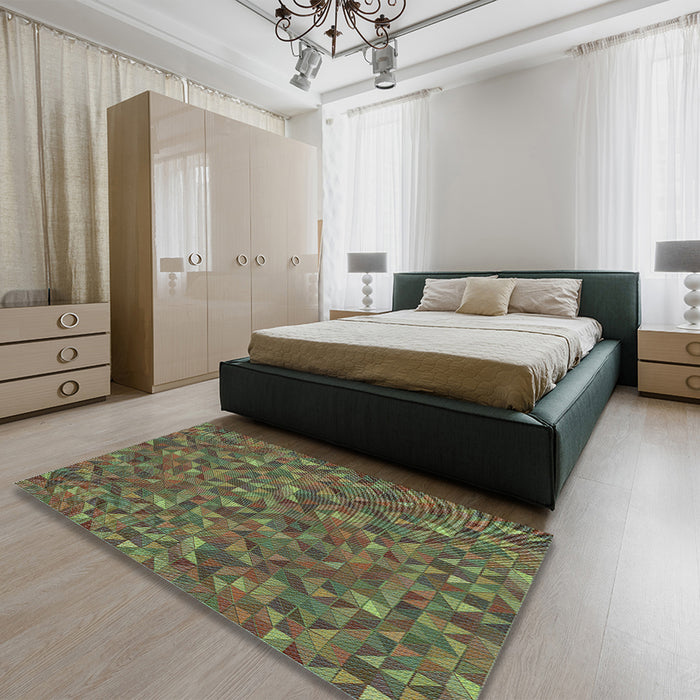 Patterned Sepia Brown Rug in a Bedroom, pat1571lblu