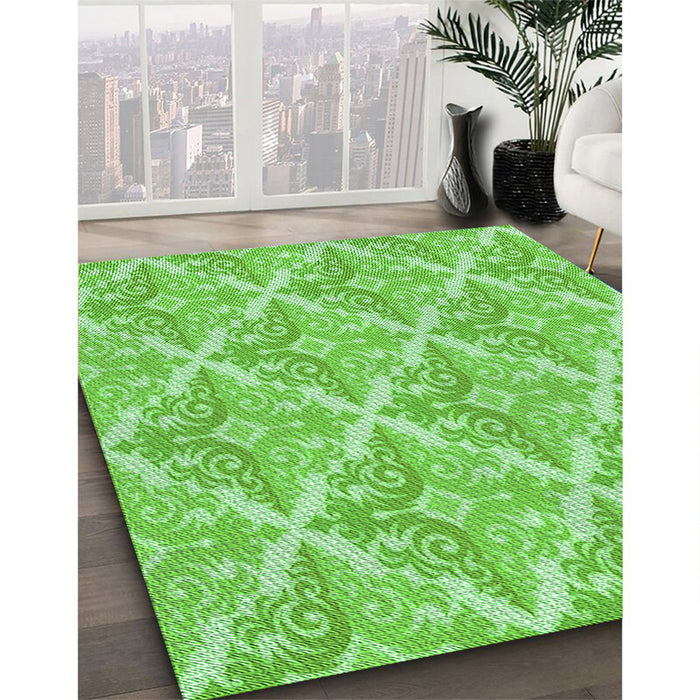 Patterned Emerald Green Rug in Family Room, pat1573grn