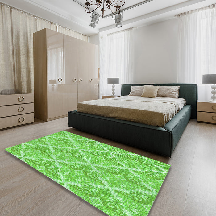 Patterned Emerald Green Rug in a Bedroom, pat1573grn