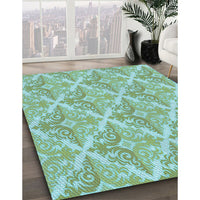 Patterned Aquamarine Green Rug, pat1573lblu