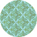 Square Patterned Aquamarine Green Rug, pat1573lblu
