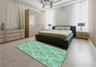 Patterned Aquamarine Green Rug in a Bedroom, pat1573lblu