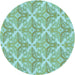 Square Machine Washable Transitional Aquamarine Green Rug in a Living Room, wshpat1573lblu