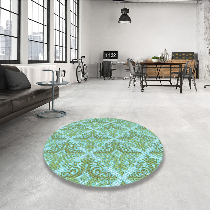 Round Patterned Aquamarine Green Rug in a Office, pat1573lblu