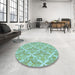 Round Patterned Aquamarine Green Rug in a Office, pat1573lblu