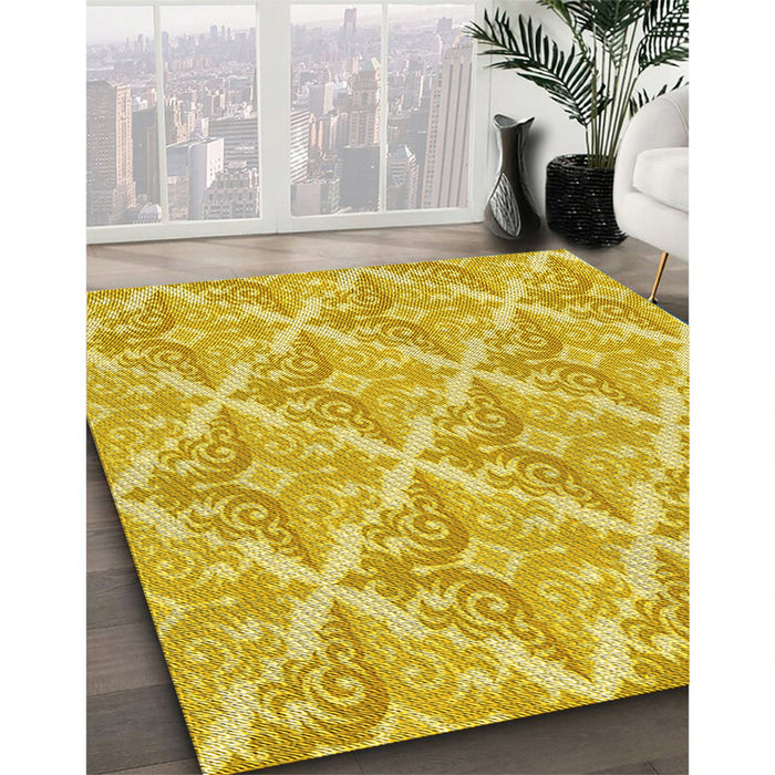 Patterned Yellow Rug in Family Room, pat1573yw