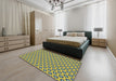 Patterned Bold Yellow Novelty Rug in a Bedroom, pat1574