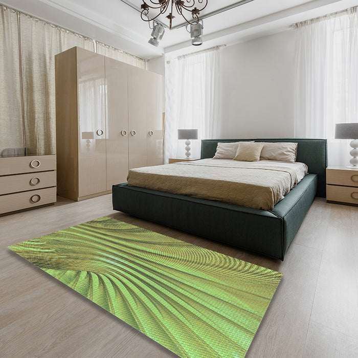 Patterned Yellow Green Rug in a Bedroom, pat1575lblu