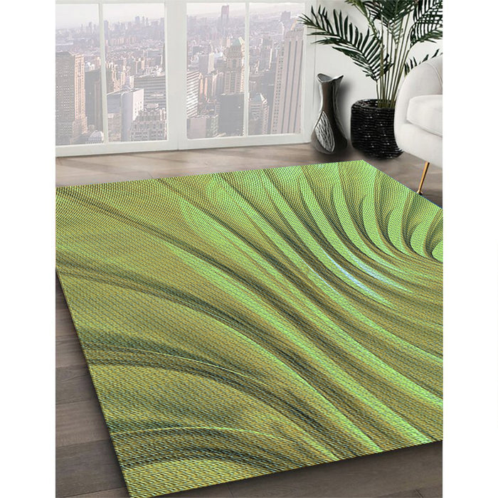 Patterned Yellow Green Rug in Family Room, pat1575lblu