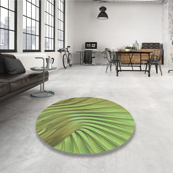 Round Patterned Yellow Green Rug in a Office, pat1575lblu