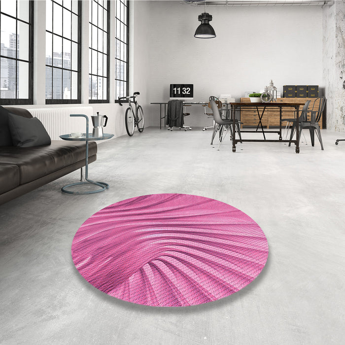 Round Patterned Deep Pink Rug in a Office, pat1575pur