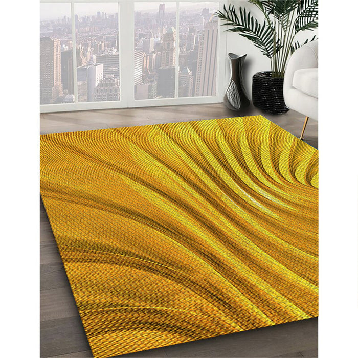 Machine Washable Transitional Deep Yellow Rug in a Family Room, wshpat1575yw