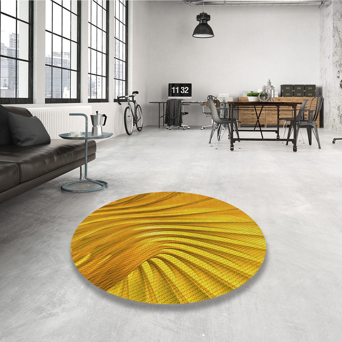 Round Patterned Deep Yellow Rug in a Office, pat1575yw