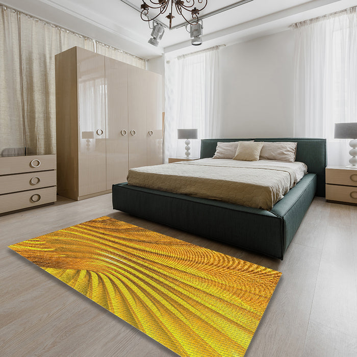 Machine Washable Transitional Deep Yellow Rug in a Bedroom, wshpat1575