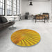 Round Machine Washable Transitional Deep Yellow Rug in a Office, wshpat1575