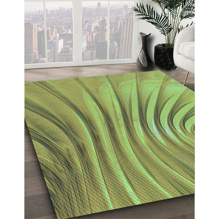 Patterned Yellow Green Rug in Family Room, pat1576lblu
