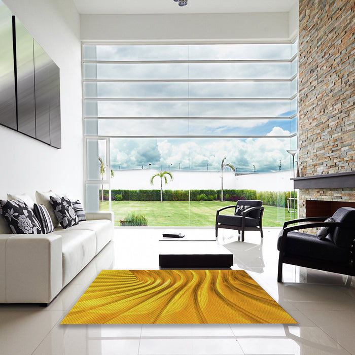 Machine Washable Transitional Deep Yellow Rug in a Kitchen, wshpat1576yw